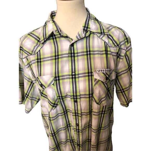Western Bone Collector Pearl Snap Button Pocketed Plaid Shirt size L - Picture 2 of 9
